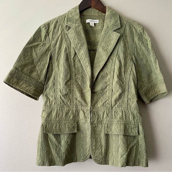 Coldwater Creek Jackets & Blazers - COLDWATER CREEK Garden Girl Olive Green 100% Cotton Eyelet Short Sleeve Blazer